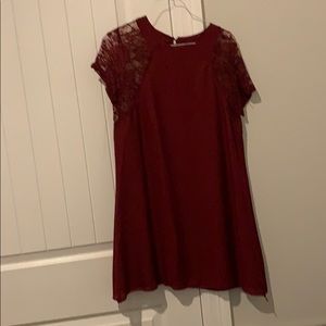 Wine lace sleeve swing dress